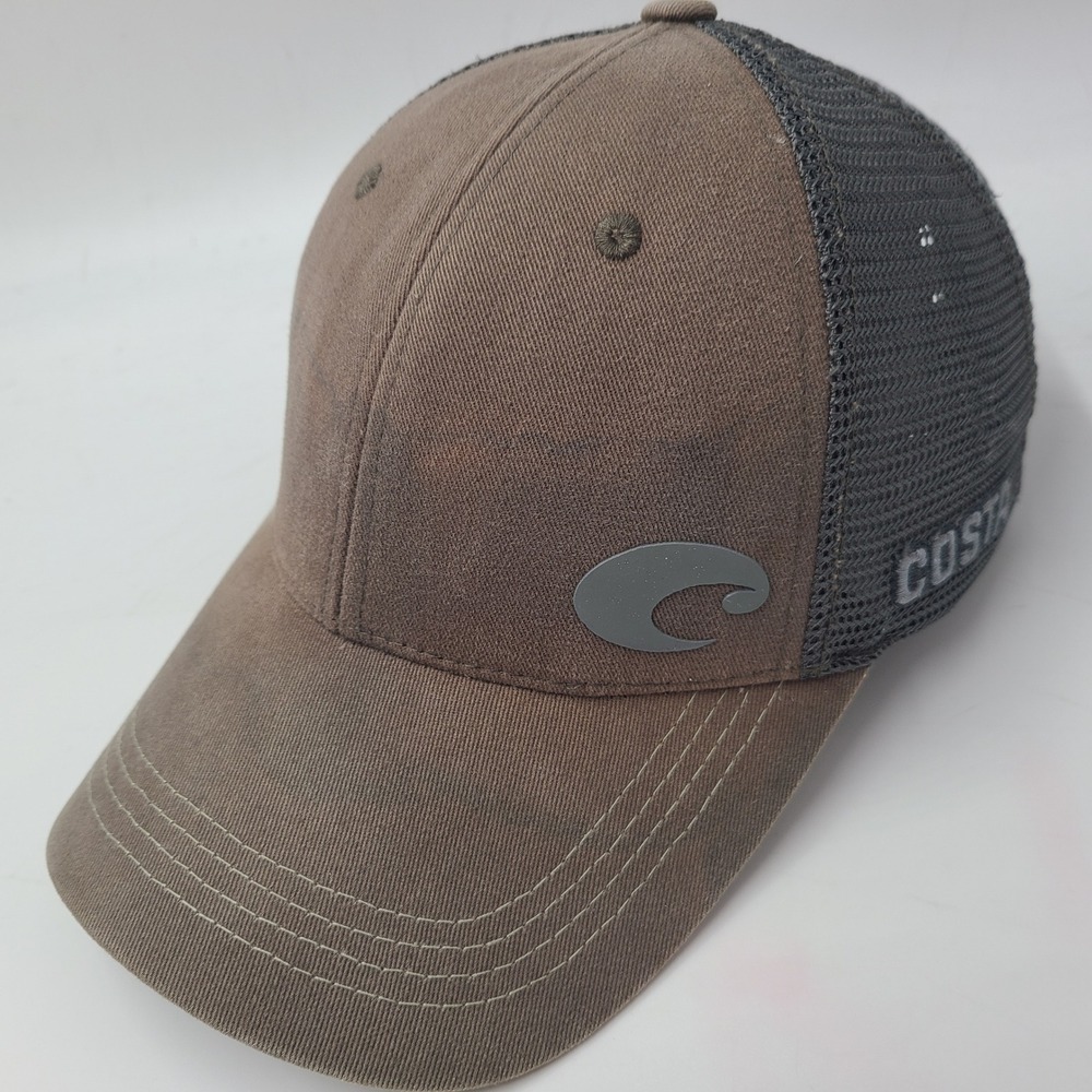 Costa Hat Adjustable Trucker Mesh Brown Gray Distressed Del Mar Fishing Outdoors